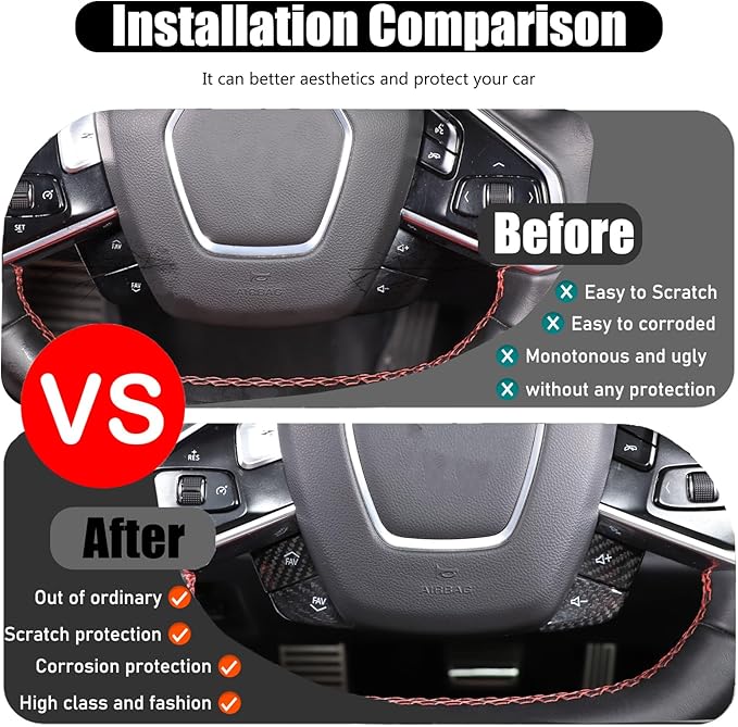 Dry Carbon Fiber Central Control Steering Volume Button Cover Compatible with Corvette C8 2020-2025 Accessories 4Pcs Center Consoles Steering Button Panel Sticker Decorative Interior Trim (Black)