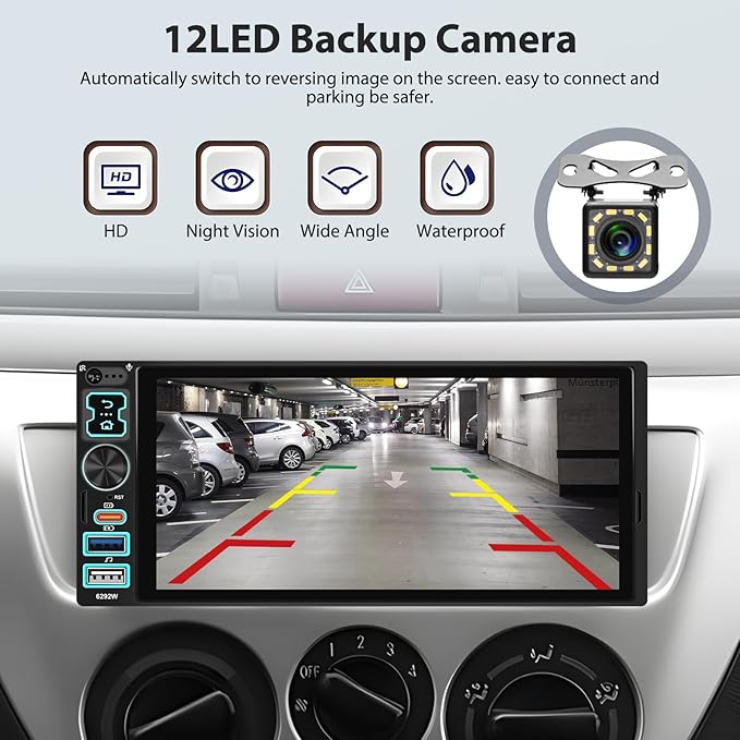 6.8" CarPlay & Android Auto Single Din Car Stereo HD Touch Screen FM Audio Receiver with Bluetooth Handsfree Mirror Link Voice Control Backup Camera/Steering Wheel Control/USB/TF/AUX/MIC