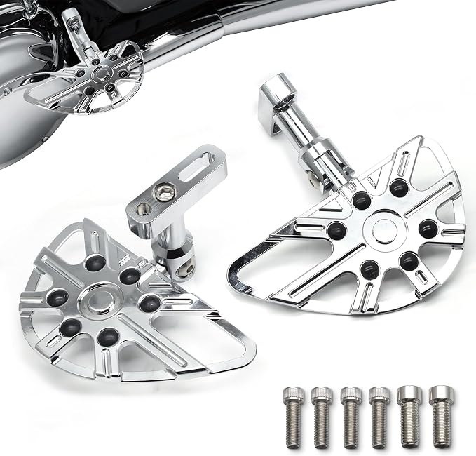 MZS Motorcycle Passenger Floorboards, Touring Rear Footboards Foldable Floor Boards Foot Peg Mount Kit CNC Chrome Compatible with Road Electra Street Glide Road King Tri Ultra CVO 1993-2025