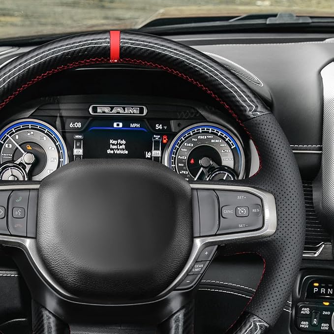 MEWANT Hand-Stitched Steering Wheel Cover Wrap for Dodge Ram 1500 2019-2023 Steering Wheel Accessories for Dodge Ram(Backsides Without Buttons)