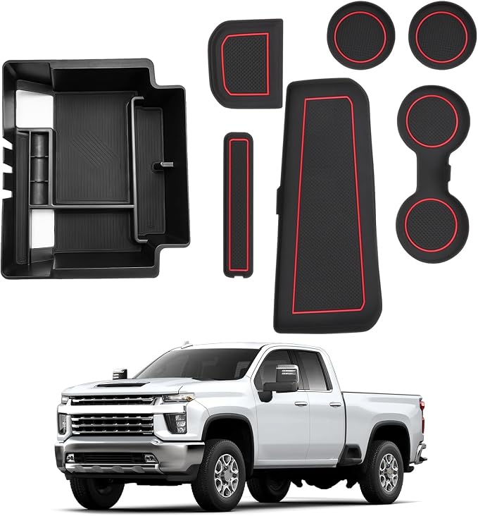 For 7PCS Silverado Sierra Center Console Organizer & Console Liners - Refreshed Models 2022-2026 Chevy Silverado/GMC Sierra 1500-2024-2026 Silverado/Sierra 2500HD 3500HD