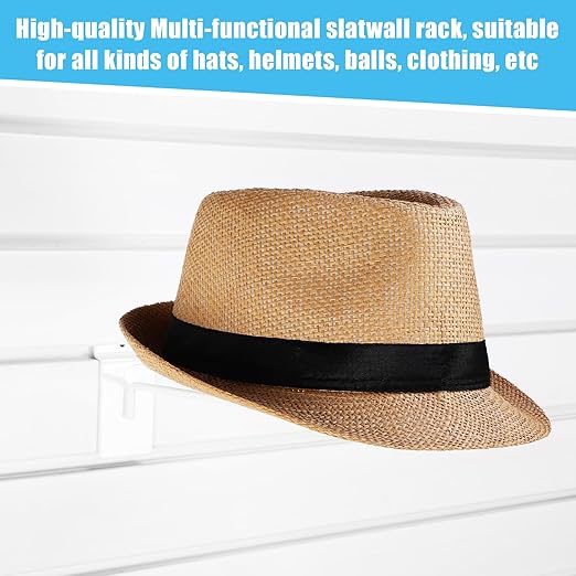 Kigley 6 Pcs Hat Display Wall Mount, Metal Hat Helmet Rack Retail Store Display Shelves Organizer, Slat Wall Accessories for Home Retail Shop Racks Craft Show Garage (White)
