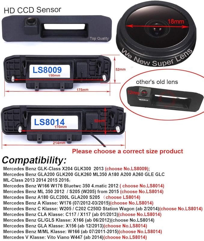 1280*720 Car backup camera replacement for Mercedes Benz A C GL GLA GLC ML M V class Vito Kasten Tourer W447 W448 114CDI 119CDI V250 W166 X253 X156 GLA200 S205 A180 X166 C117 X117 W176 W205 C202 C250d