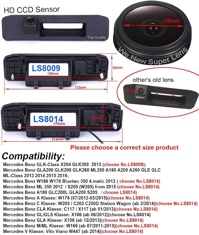 1280*720 Car backup camera replacement for Mercedes Benz A C GL GLA GLC ML M V class Vito Kasten Tourer W447 W448 114CDI 119CDI V250 W166 X253 X156 GLA200 S205 A180 X166 C117 X117 W176 W205 C202 C250d