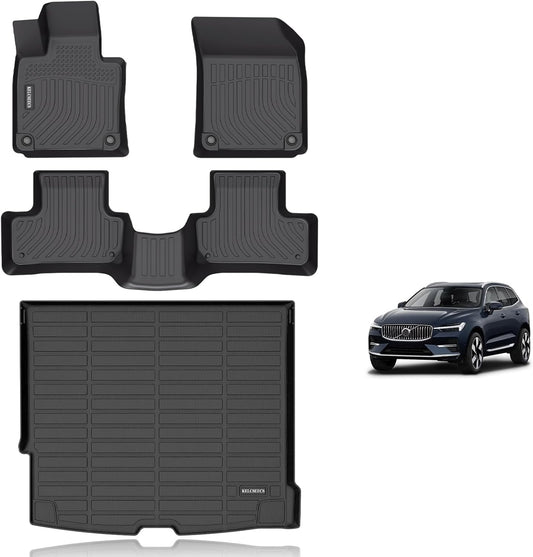 KELCSEECS® Floor Mats & Cargo Liner Custom for 2018-2025 Volvo XC60(Fit for T5 T6,Not for Hybrid) All Weather Protection TPE Floor Liners Front& Rear Row Full Set Volvo XC60 Accessories Black