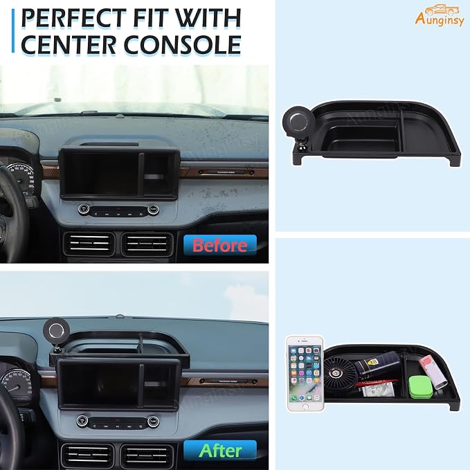 Aunginsy Center Console Dashboard Storage Tray with Magnetic Phone Holder Compatible with Ford Maverick 2022-2024 Instrument Multi-Functional Mobile Phone Mount Storage Box Organizer Tray Accessories