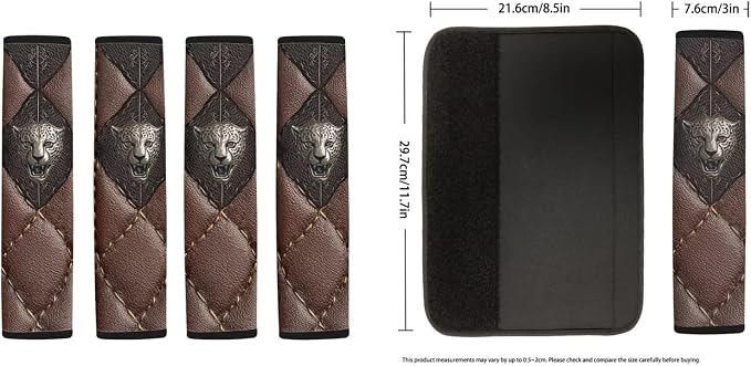 Leopard Print Auto Seat Covers Non Slip Steering Wheel Cover Seatbelt Pads Universal Fit for Cars Trucks SUVs Breathable Car Seat Cover Full Set, Brown