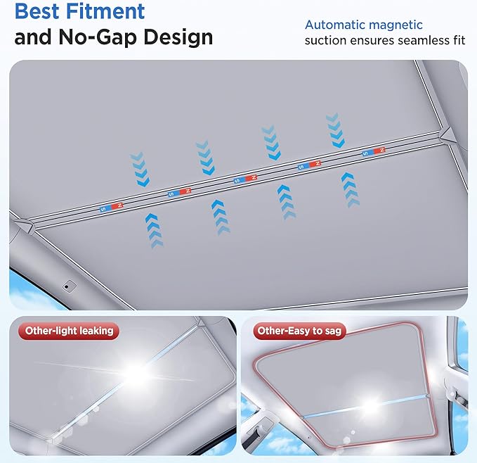 2026 Upgrade Sunshade Roof For Tesla Model Y 2020-2024 [No-Gap/Sag-Free] Heat Insulation Glass Roof Sunshade Sunroof for Tesla Model Y Accessories 2024 2023 2022 2021 2020 Beige