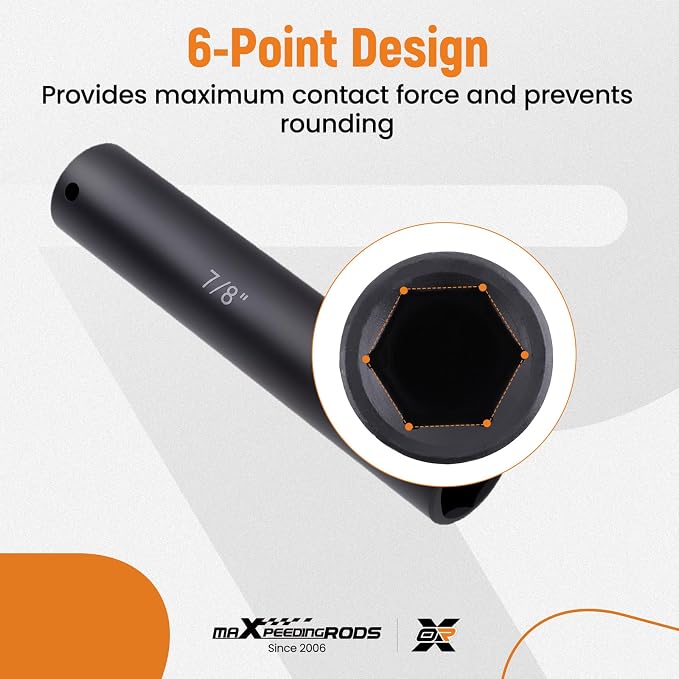 maXpeedingrods 1/2 Inch Drive Extended Length Impact Socket Set, 6Pcs Extra-Deep Length Extra-Deep Impact Set Heavy Duty with Case, 6 Sizes - Hex Sizes 3/4", 7/8", 15/16", 1-1/16”, 1-1/8", 1-1/4"