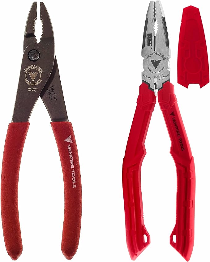 VAMPLIERS 2-PC Screw Extraction Pliers Set. Includes: 7" Slip-Joint + 7" BOSS Stripped Screw Removal Pliers. Unique Non-slip Jaws. Made in Japan.