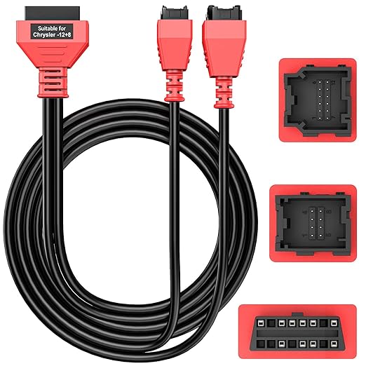 12+8 Cable for Chrysler, 12 8 Pin Connector to OBD2 Adapter 2.6ft/ 0.8M, OBDII Security Gateway Bypass Cable for FCA SGW Vehicles, for Dodge, for Ram, for Chrysler, for Fiat, Fit All Auto Scanners