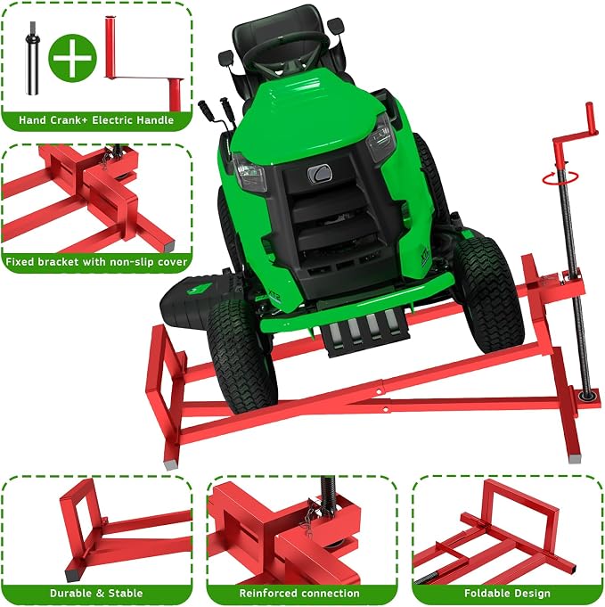 Lawn Mower Lift Jack, Lifting Platform 882 Lbs Capacity Telescopic Maintenance Jack for Garden Tractors and Riding Lawn Mower with Manual Handle & Power Tool Extension Handle - Red