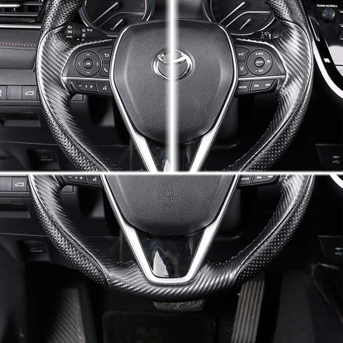 Matte Black Carbon Fiber & Nappa Leather Interior Accessories Steering Wheel Cover Hand-Stitch on Wrap Fit for Toyota RAV4 SUV 2019-2021 / Avalon 2019-2021 / Camry 2018-2021 / Corolla 2020-2021