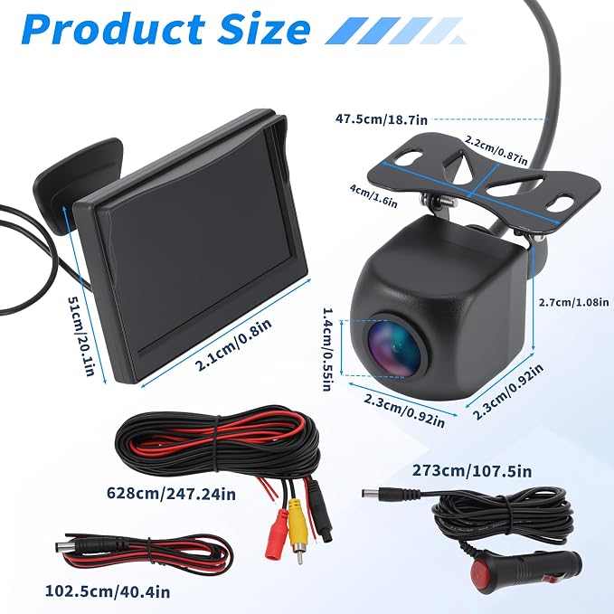 AHD 1080P Backup Camera with 5 Inch Monitor Rear View Reverse Camera with Bracket 170° Wide Angle Night Vision IP69 Waterproof for Car Truck SUV