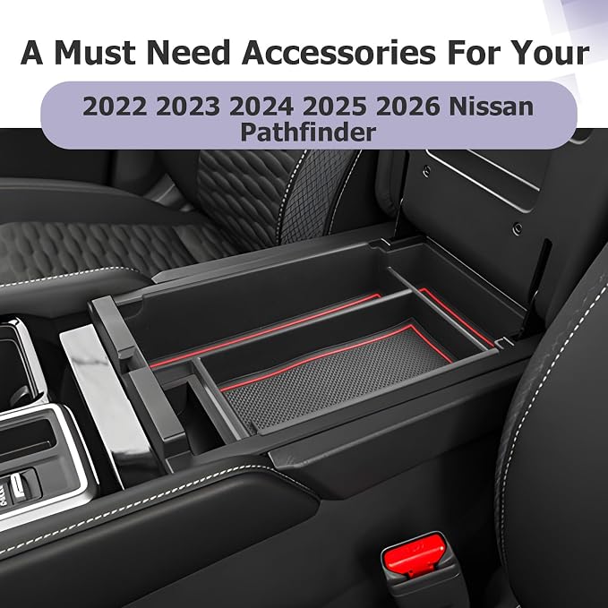 LUWU 2025 2026 Pathfinder Center Console Organizer Compatible with Pathfinder 2022 2023 2024 2025 2026 Accessories Armrest Console Storage Box Insert Tray ABS Material Coin Container, Red