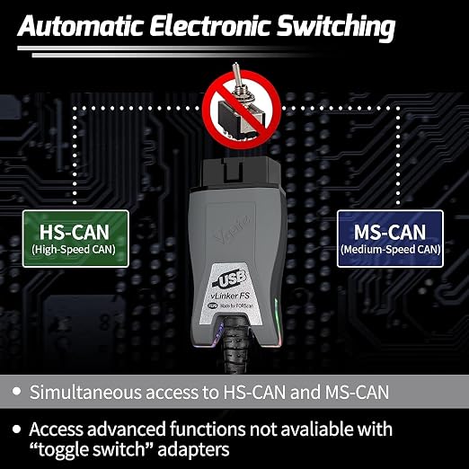 Vgate vLinker FS OBD2 USB Adapter for FORS-can HS/MS-CAN Auto Switch