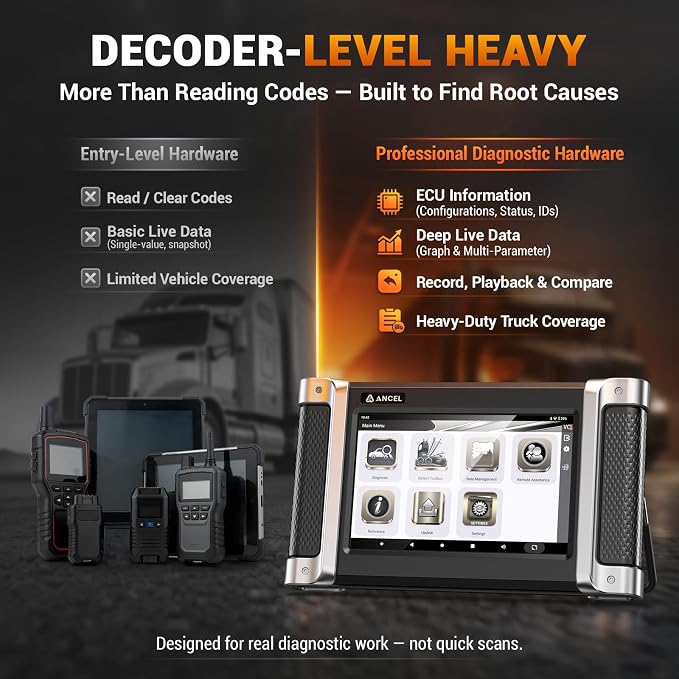 ANCEL HD8000 Heavy Duty Truck Diagnostic Scanner, Advanced Diesel Scanner with DPF Regen, Idle & Speed Limit Adjustment, Full-System ECU Diagnostics, Lifetime Free Updates