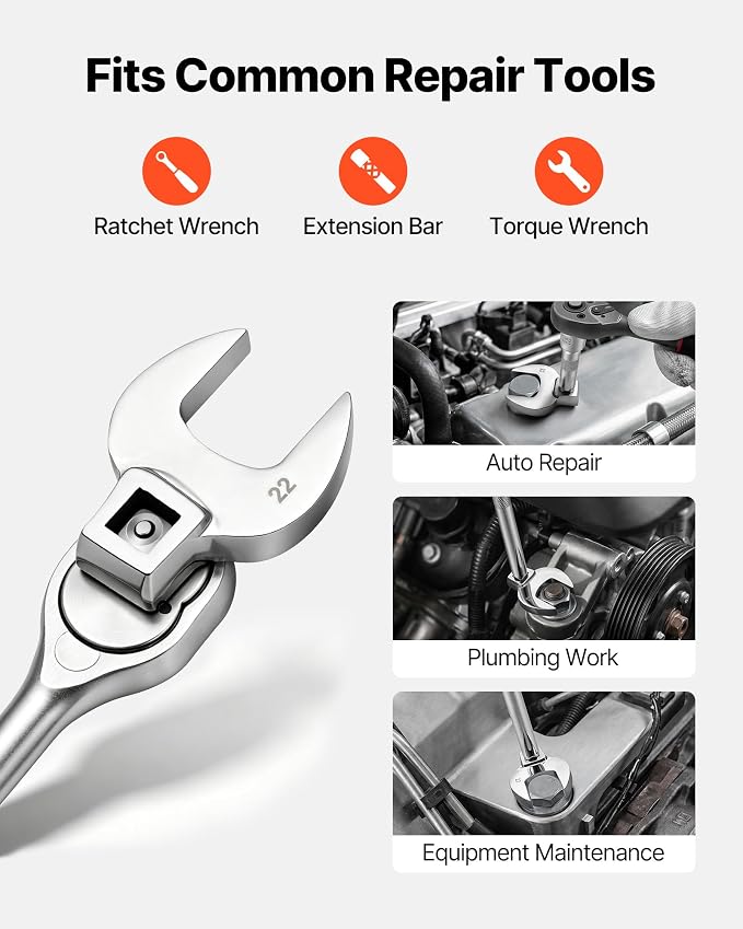 VEVOR Crowfoot Wrench Set, 3/8" Drive, 30-Piece Metric and SAE Size Crows Foot Wrenches, Cr-Mo Alloy Steel, with Storage Case, Dual Size Markings on Tools and Case, for Auto Maintenance or Repairs