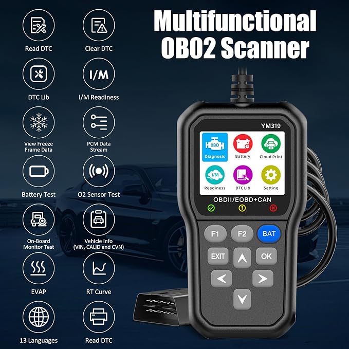 Car OBD2 Sanner Diagnostic Tool, Car Engine Fault Code Reader CAN Diagnostic Scan Tool, Read and Clear Error Codes for 1996 or Newer OBD2 Protocol Vehicle