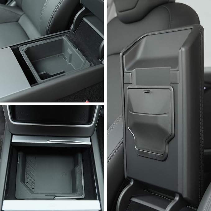 Jawjut Center Console Organizer for 2025 2026 Tesla Model Y Juniper – 3PCS Hidden Console & Armrest Organizer (Black)
