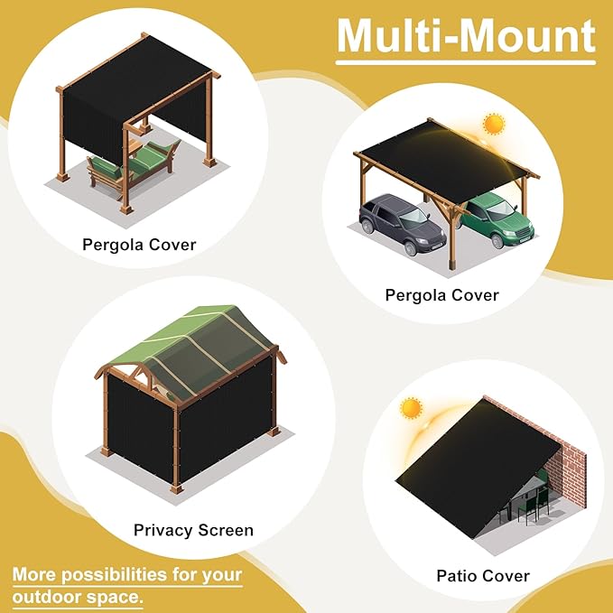 Shade&Beyond Customized 90% Sun Shade Cloth with Grommets, 12' X 20' Pergola Shade Cover Canopy, Mesh Tarp Sun Screens for Patio, Outdoor, Garden, Backyard, Black