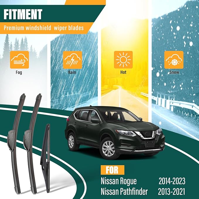 Windshield Wiper Blades Replacement for Nissan Rogue 2014-2023, Nissan Pathfinder 2013-2021, Original Equipment Replacement Front Rear Wiper Blade Set - 26" 17" 12" (Set of 3)