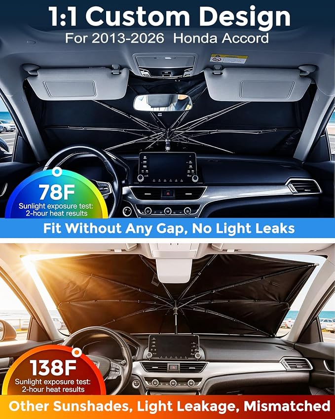 Weektic Custom Windshield Sun Shade Umbrella for Honda Accord 2013-2026, [Double Thickened Ice Crystal Coating] Sun & Heat Protection, Keep Vehicle Cool & Protect Interior