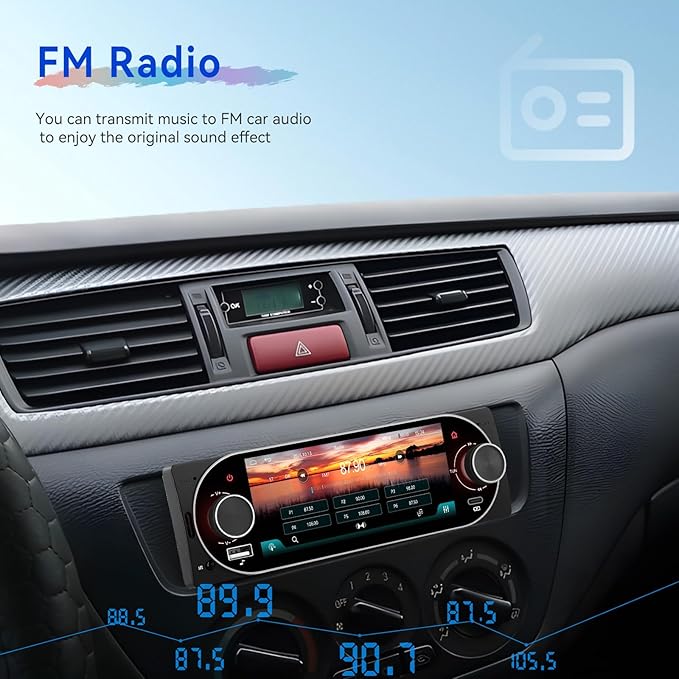 CAMECHO Single Din Radio Car Stereo with Wireless CarPlay & Android Auto 5.1" IPS Touchscreen with Bluetooth 5.2 Car Audio Receiver AM&FM, EQ, SWC, TF, AUX＆USB, Fast Charging, Backup Camera+MIC