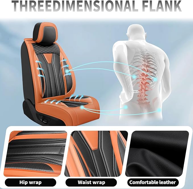 Fit Gladiator Car Seat Covers Premium Leather for Jeep Gladiator 2021-2025 2026. Waterproof，Anti-Slip, Scratch-Resistant & All-Weather Seat Cushion Protector (2 Front Seat, Orange&Black)