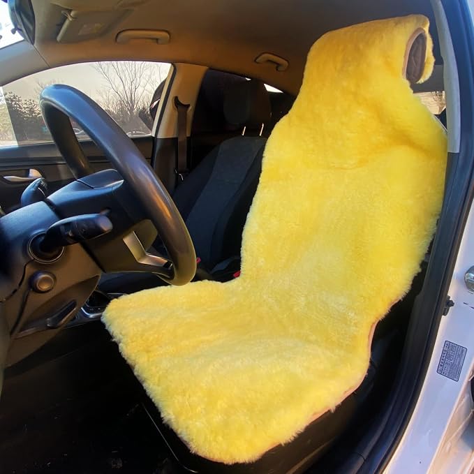 Genuine Natural Sheepskin Car Seat Covers, Fluffy Australian Merino Wool Seat Covers for Car Front Seat Front Seats (Beige)