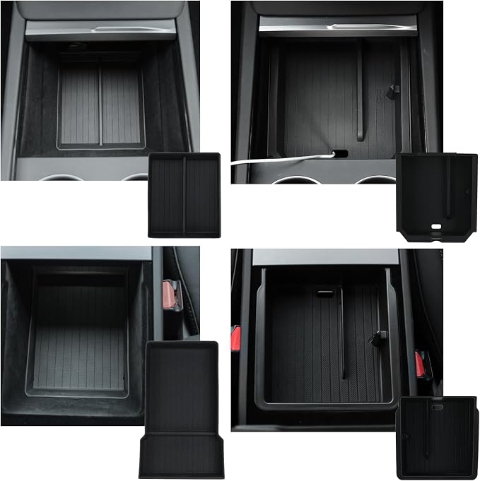 Jawjut Center Console Organizer Control Lower Bottom Storage Box 4PC Compatible with 2024 2025 Tesla Model 3 Highland