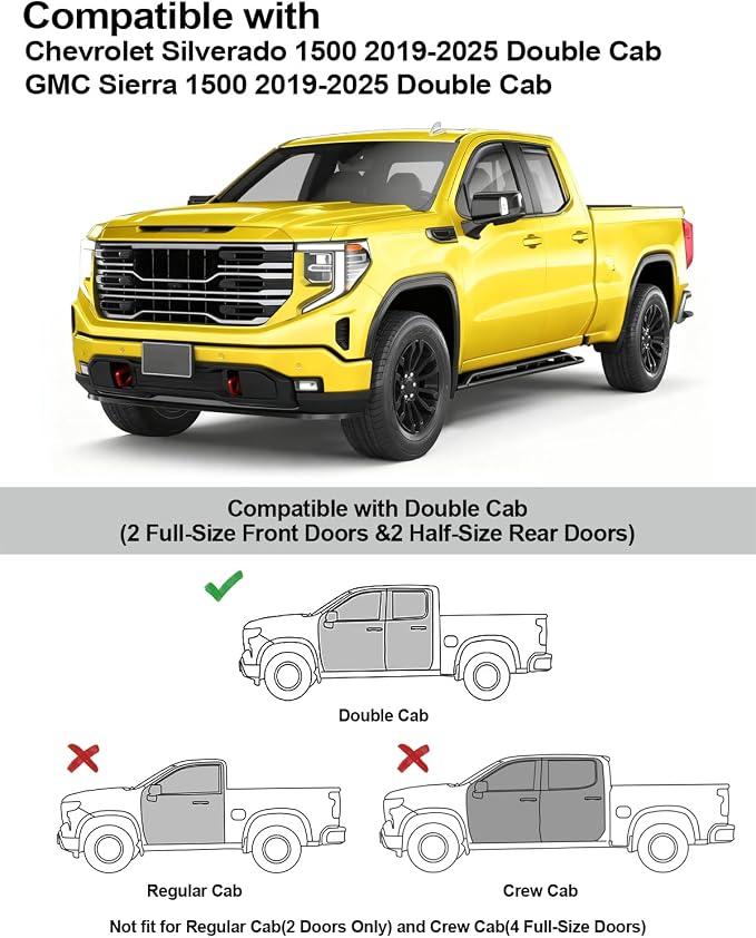 in-Channel Window Rain Guards Fit for Chevy Silverado GMC Sierra 1500 2019-2026 Double Cab Rain Guards Extra Durable Side Window Deflectors Truck Vent Visors Vent Shades Car Accessories
