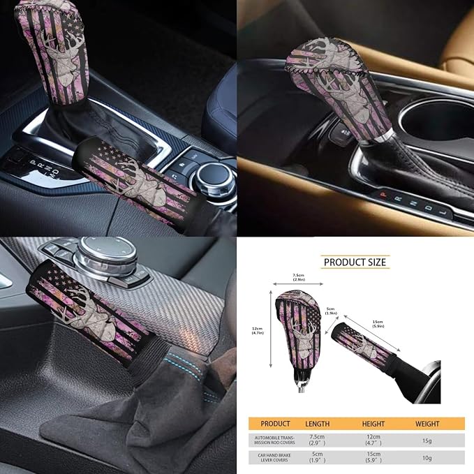 KEIAHUAN Car Front Rear Seat Covers Full Set for Women 11 Pcs Pink Branch Camo Hunting with Stretch Steering Wheel Cover+Headrest Cover+Gear Shift Cover&Handbrake Cover+Cup Coasters Fit Most Vehicle