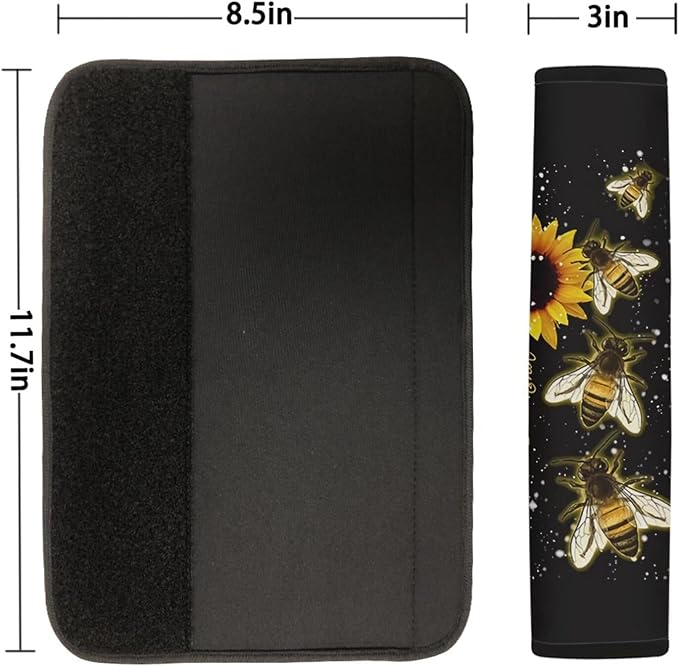 Suobstales Bee Sunflower Car Seat Covers Full Set with Wheel Steering Covers You are My Sunshine Vehicle Seats Protector,Seat Belt Pads,Keychain,Coasters for Auto Truck Van SUV