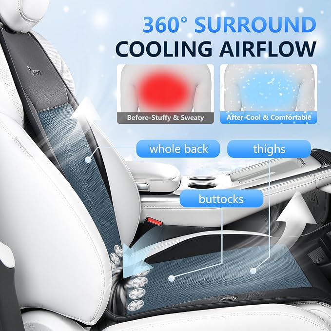 Cooling Seat Covers with 8 Powerful Turbo Fans, Ventilated Car Seat Cushion 3-Speed Adjustable, Breathable Summer Cooling Pad for Car SUV Truck Van, Universal 12V-24V Fit for Driver & Passenger Seats