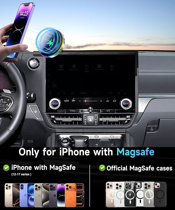Car Phone Holder for Lexus GX 2024 2025 Accessories Apply to 14 Inch Touchscreen 15W Fast Wireless Charger Screen Fixed Clip HandsFree Cell Phone Mount 360° Rotation