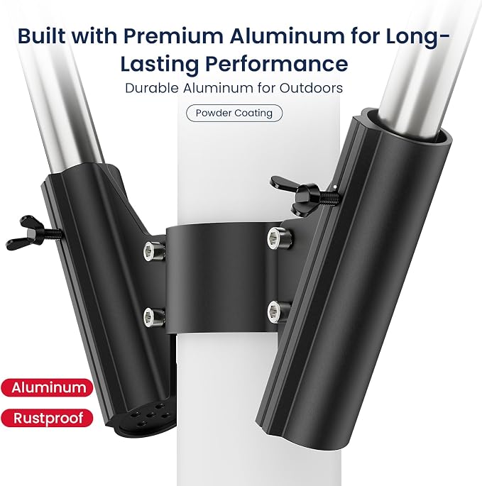 Safoner RV Dual Flag Pole Mount for Trailer Tongue Jack, Aluminum Flag Holder with Wing Screw Locking, For Flagpoles Up to 1'', Fits 2" & 2¼" Jack Tube, RV Essential Accessories