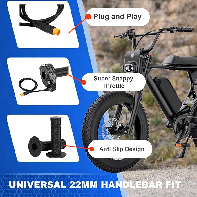 Ebike Full Twist Throttle for Macfox, 3 Pin Surron Style Throttle Grip Kit 12V-72V Compatible with HappyRun Freego Heybike Electric Dirt Bike