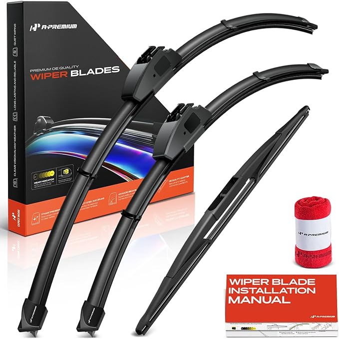 A-Premium 26"+22"+16" Windshield Wiper Blades Compatible with 2005-2024 Honda Odyssey - Front Rear Wipers Blade Set for Hook/RL3 Arm Connector, with Wear Indicator & Towel (Pack of 3)