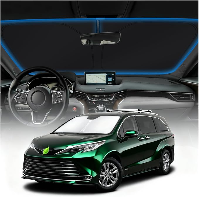 KUST Windshield Sun Shade for Toyota Sienna Mini Van Accessories 2021-2025 2026 Window Sunshade Sun Visor Protector Foldable Blocks UV Rays Keep Your Car Cooler