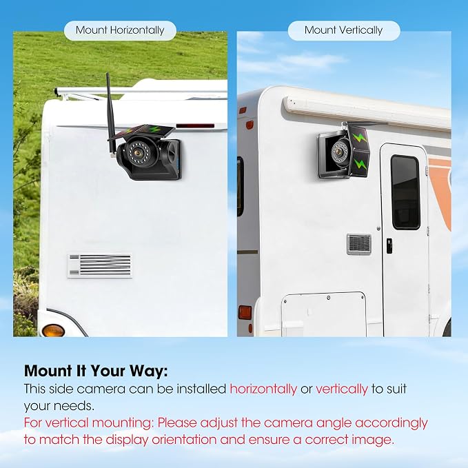 3 Solar Magnetic Wireless Camera System, 7" IPS Touchscreen with DVR, 3x9600mAh Rechargeable Side View & Rear View Cameras, IP69K Waterproof & IR Night Vision for Trailer Truck Camper, AH7-3