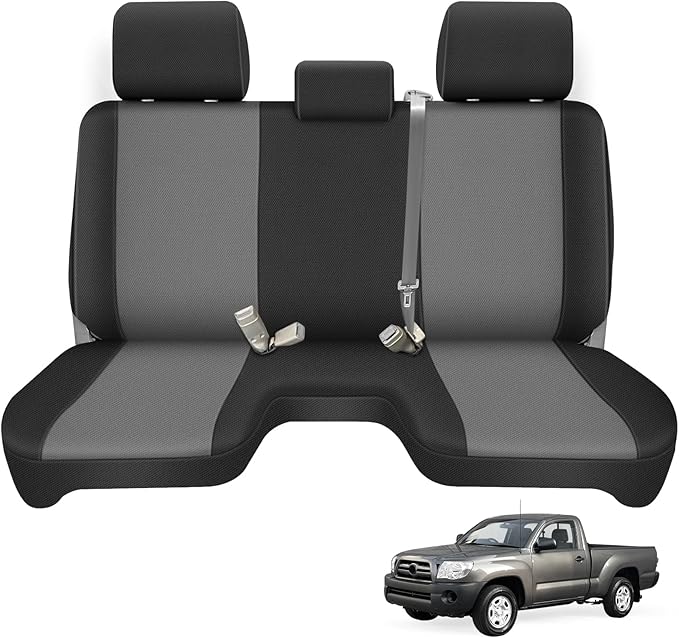 Truck Bench Seat Cover Compatible with 2005-2014 Toyota Tacoma with Large Notched, Black and Charcoal