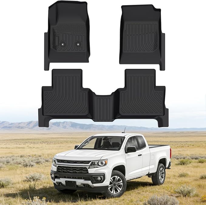 Floor Mats for Chevy Colorado Crew Cab 2015-2022 and for GMC Canyon Crew Cab 2015-2022 (Not for 2 Door or Extended Cab), Heavy Duty TPE All Weather Protection Waterproof Non-Slip (Two-Row Floor Mats)