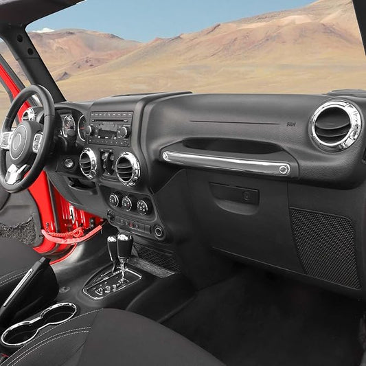 Hoolcar Steering Wheel Cover Gear Shift Panel Trim Cover Water Cup Holder Cover Kit Interior Accessories Kit Fit for Jeep Wrangler JK JKU 2011-2018, 4-Door, Chrome