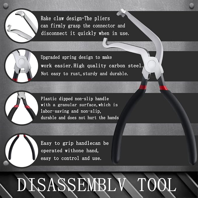60-Degree Angled Electrical Disconnect Pliers for Automotive Connectors, Sensors & Wire Plugs - Locking Push Tab Removal Tool with Non-Slip Grip, (3-Piece Set) (3 PCS)