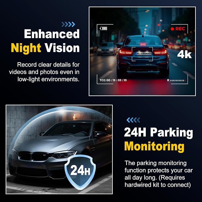 4K+2K Dash Cam Front and Rear, Free 64GB Card Included, 5.8GHz WiFi Dash Camera for Cars, Built-in G-Sensor, 3.2” IPS Screen, 170°Wide Angle, Night Vision, 24 Parking Mode, White