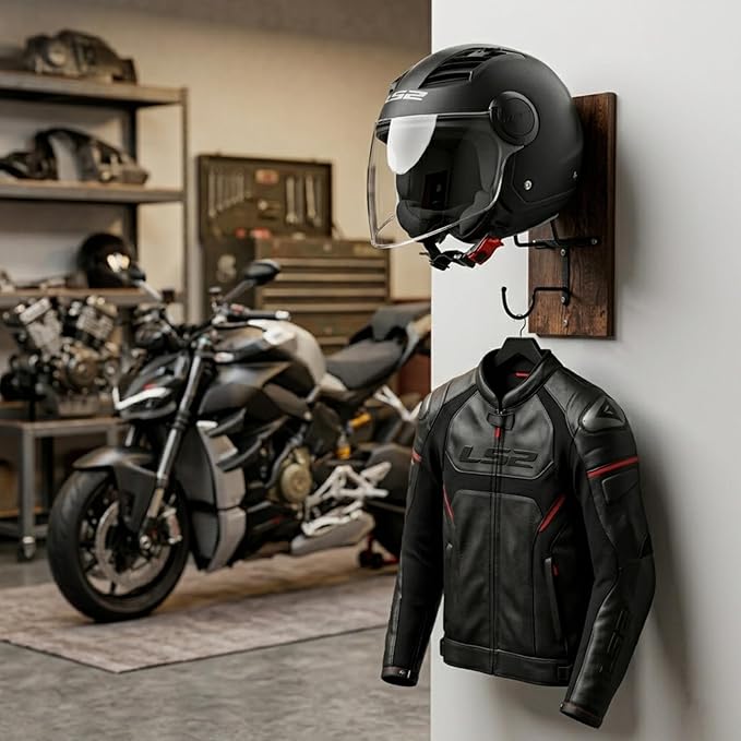 Motorcycle Helmet Holder Wall Mount, Helmet Hanger, Helmet Rack with Hook for Football Helmet, Bicycle Helmet, Hat, Cap, Sportswear and Motorcycle Accessories