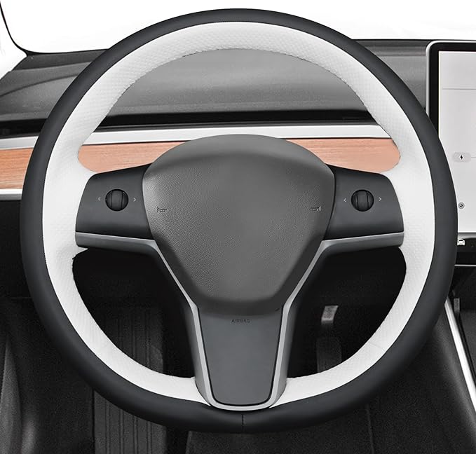 MEWANT Hand Stitch Steering Wheel Cover for Tesla Model Y 2023 Model 3 2023 DIY Steering Wheel Wrap Interior Accessory
