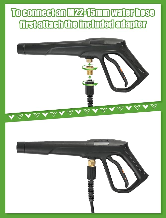 Pressure Washer Gun Set, Max W.P. 2320PSI, B.P. 5000PSI, Replacement for Ryobi Powerstroke Karcher Greenworks, M22-14mm & M22-15mm Fitting, 4 Stainless Steel Nozzle Tips & Holder
