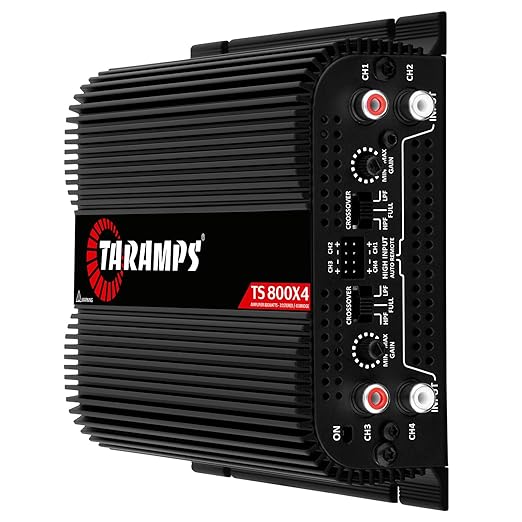 Taramps TS 800x4 2 Ohms Black Multichannel Stereo Amplifier 800 Watts Rms, 4 Channels, Full Range, Car Audio Digital 2 Bridged Channel, Crossover High/Low Pass, with RCA and Automatic High Level Input